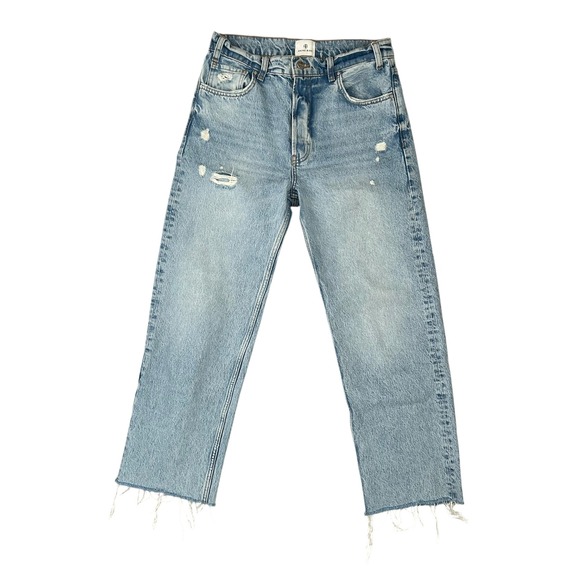 Anine Bing Gavin Jeans Relaxed Straight Leg Distressed Light Wash Blue Size 27